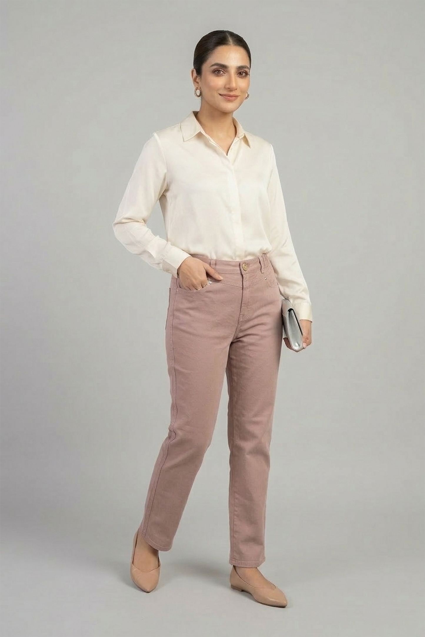 Women's Comfort-Fit Mauve Denim Trousers