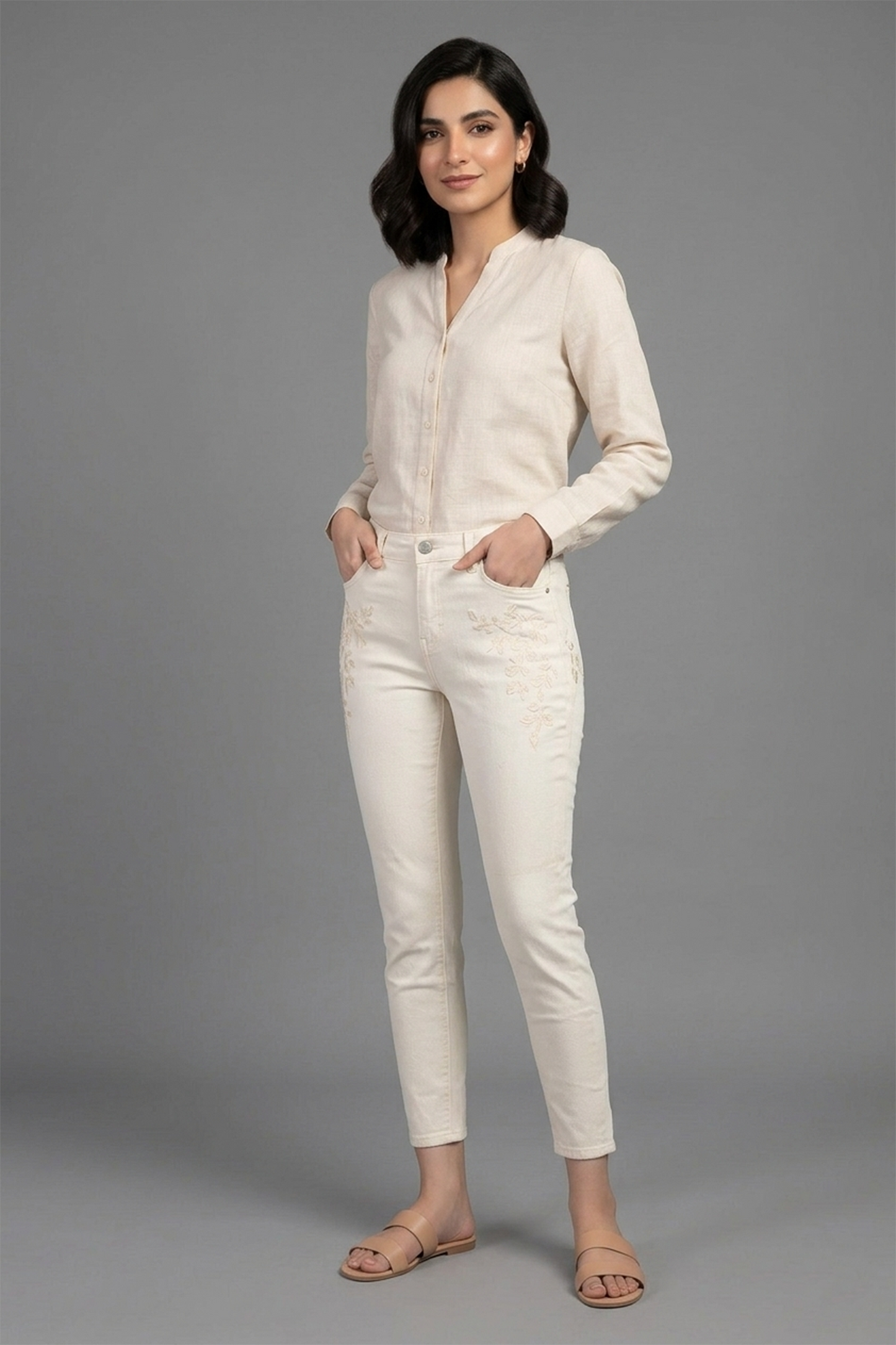 Botanical Bloom Skinny Jeans – Off-White