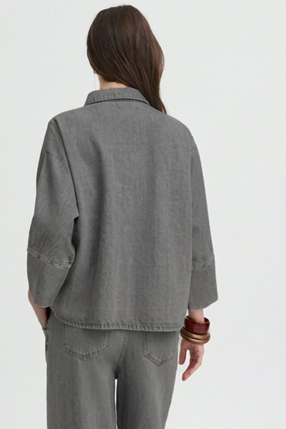 Women’s Korean-Style Oversized Charcoal Denim Shirt / Shacket
