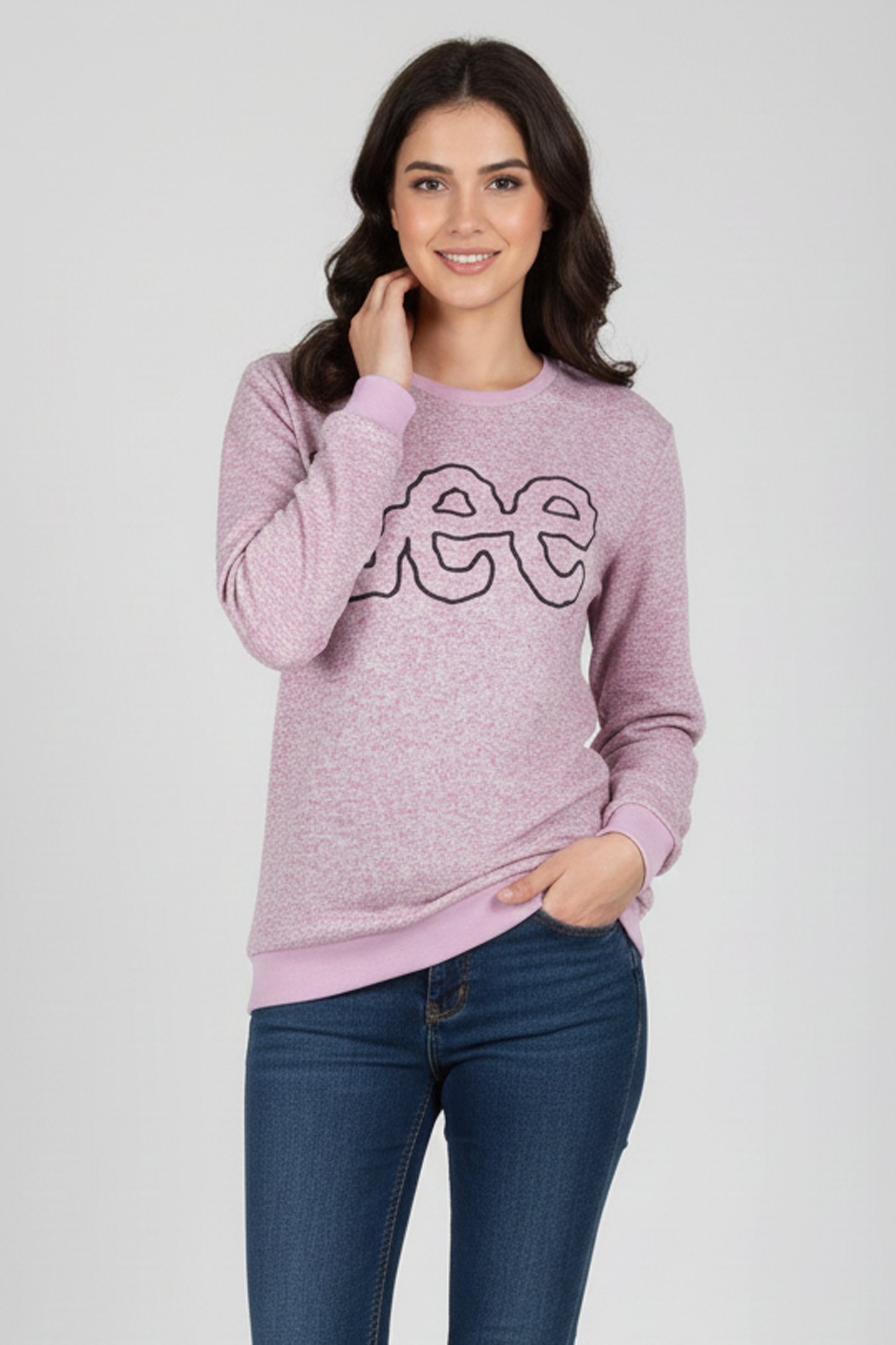 Lee Women's Pink Melange Graphic Crewneck Sweatshirt