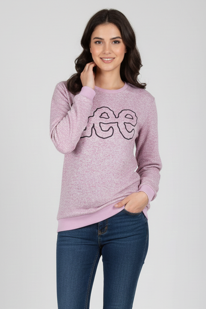 Lee Women's Pink Melange Graphic Crewneck Sweatshirt