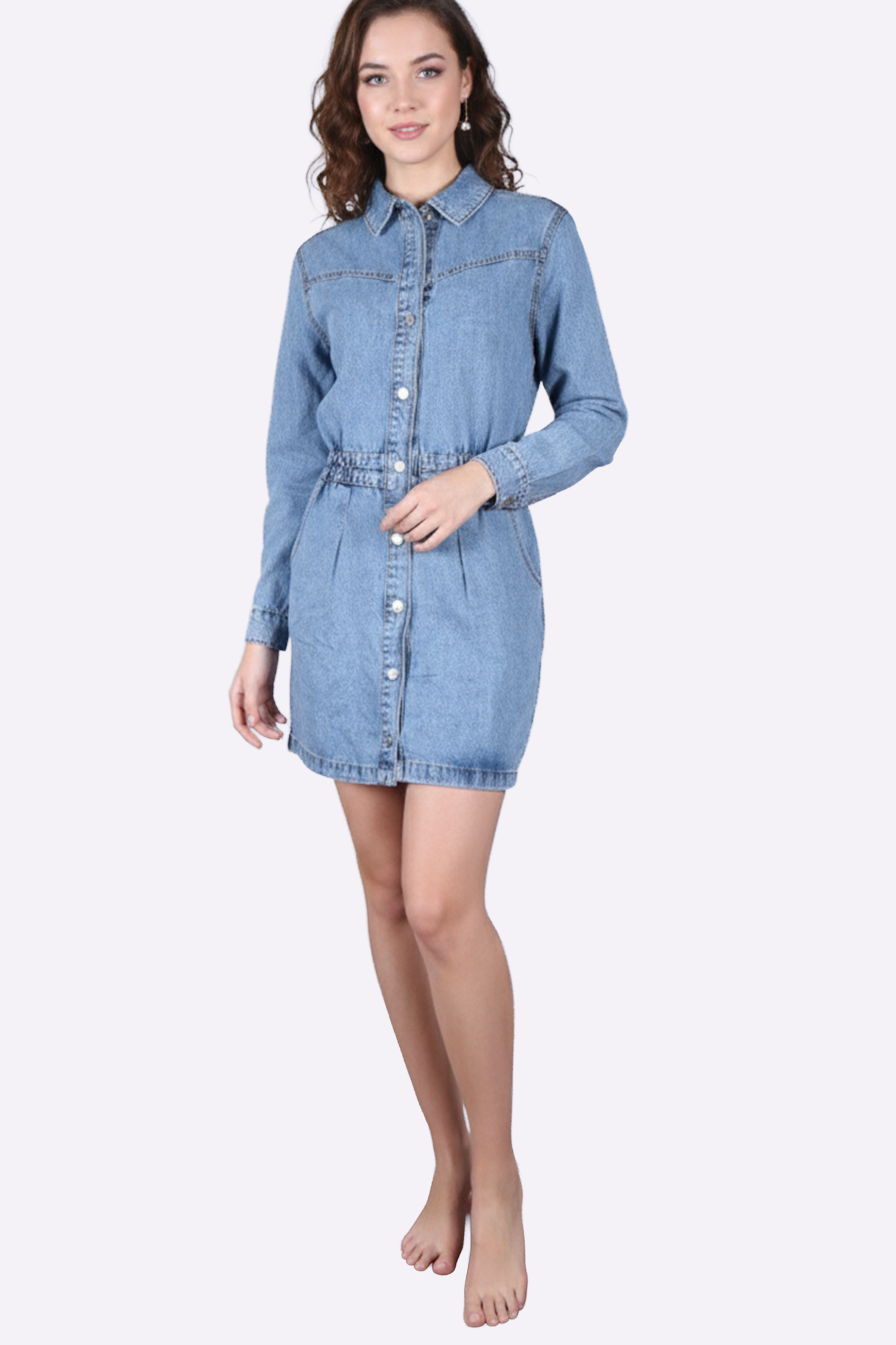 The Essential Drawstring Denim Shirt Dress