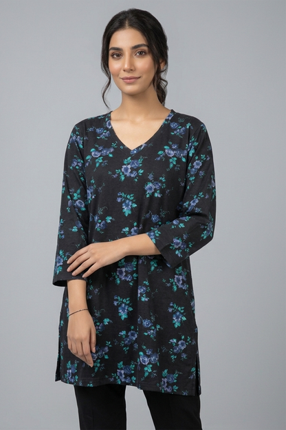 Midnight Floral V-Neck Jersey Tunic
