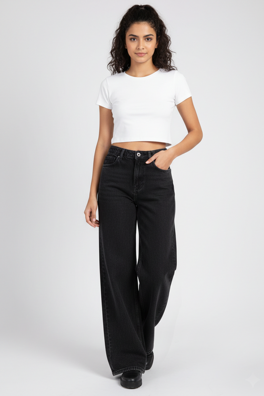 Retro-Vibe Wide Leg High-Rise Jeans