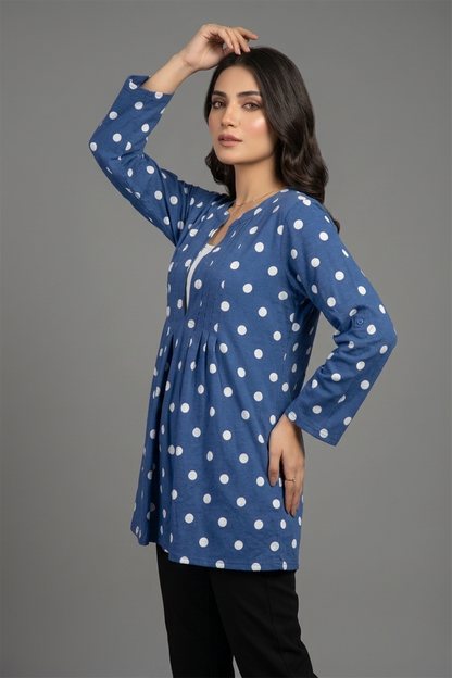 Polka Dot Pleated Tunic – Classic Blue & White