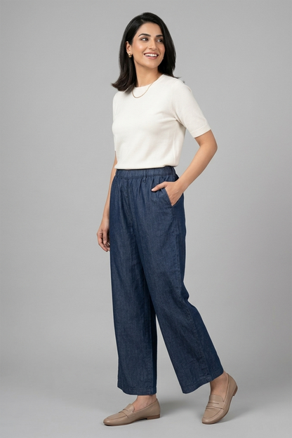Wide-Leg Soft Denim Trousers