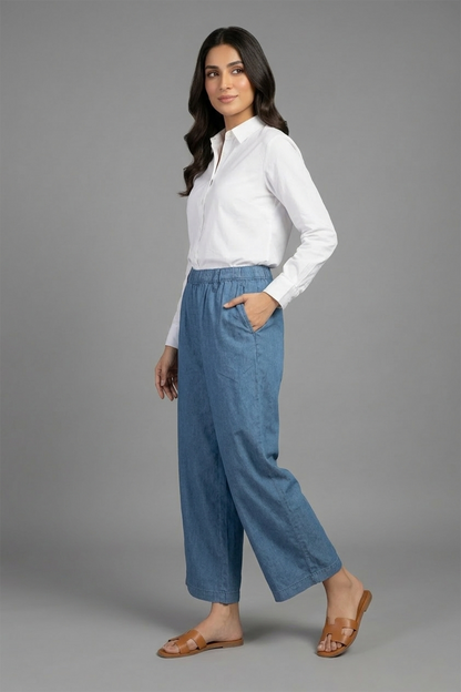 Soft Chambray Wide-Leg Trousers