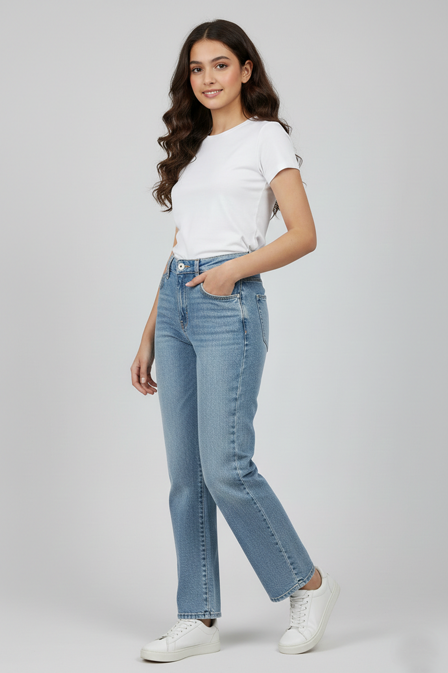 Premium High-Waisted Straight-Leg Girls' Jeans