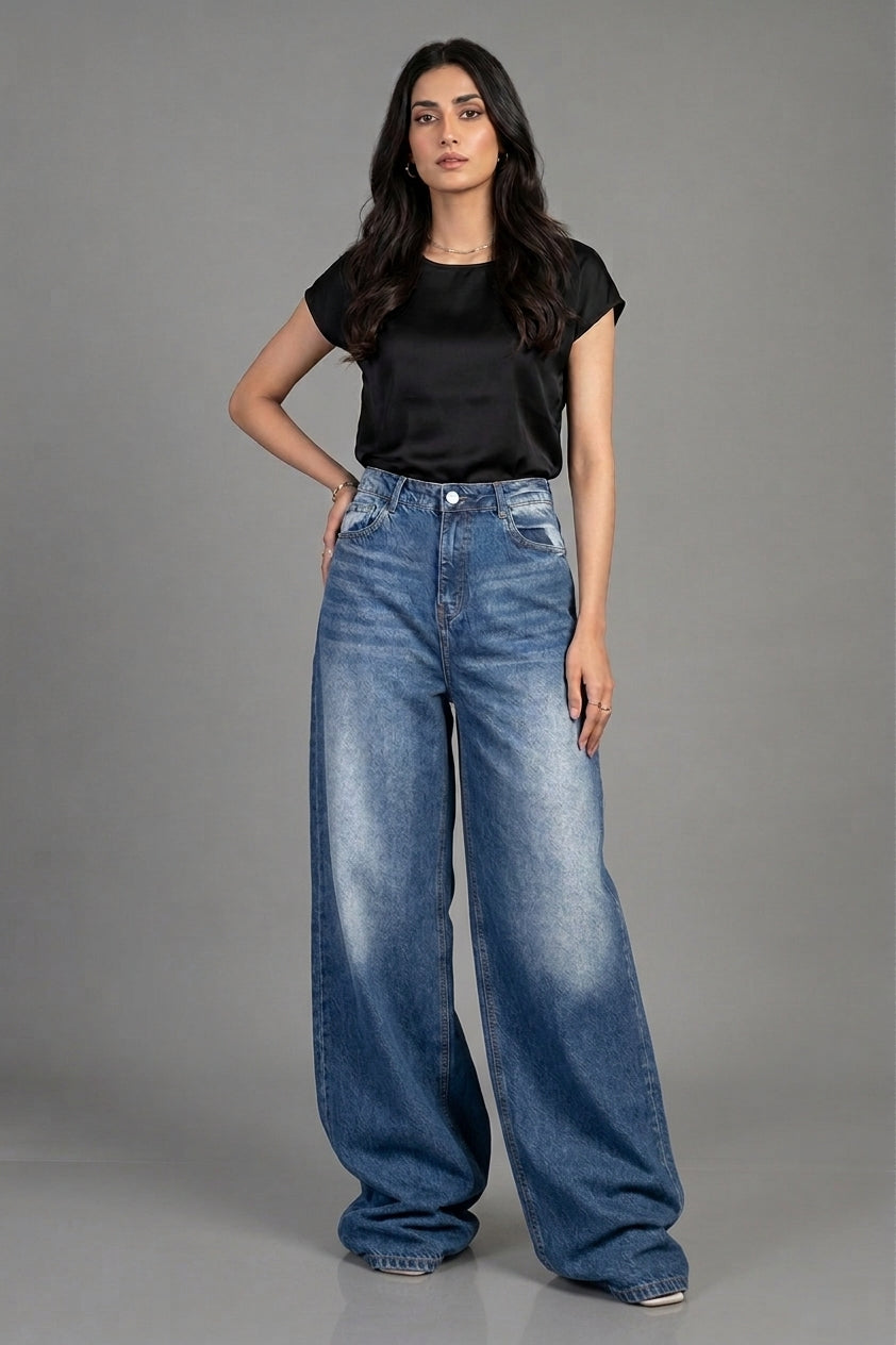 Premium High-Waisted Wide-Leg Baggy Jeans