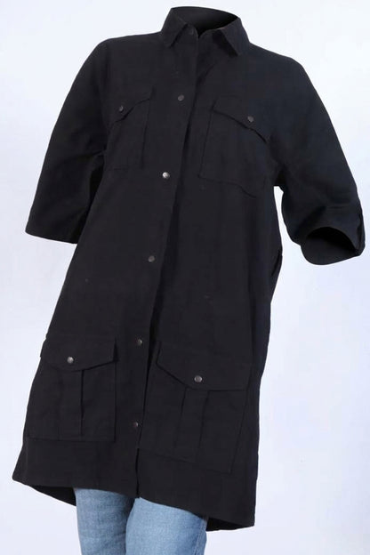 Women’s Solid Black Longline Utility Shirt