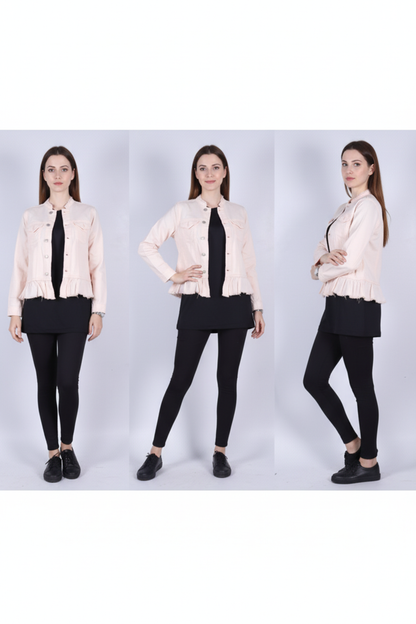 Pink Ruffle Hem Denim Jacket