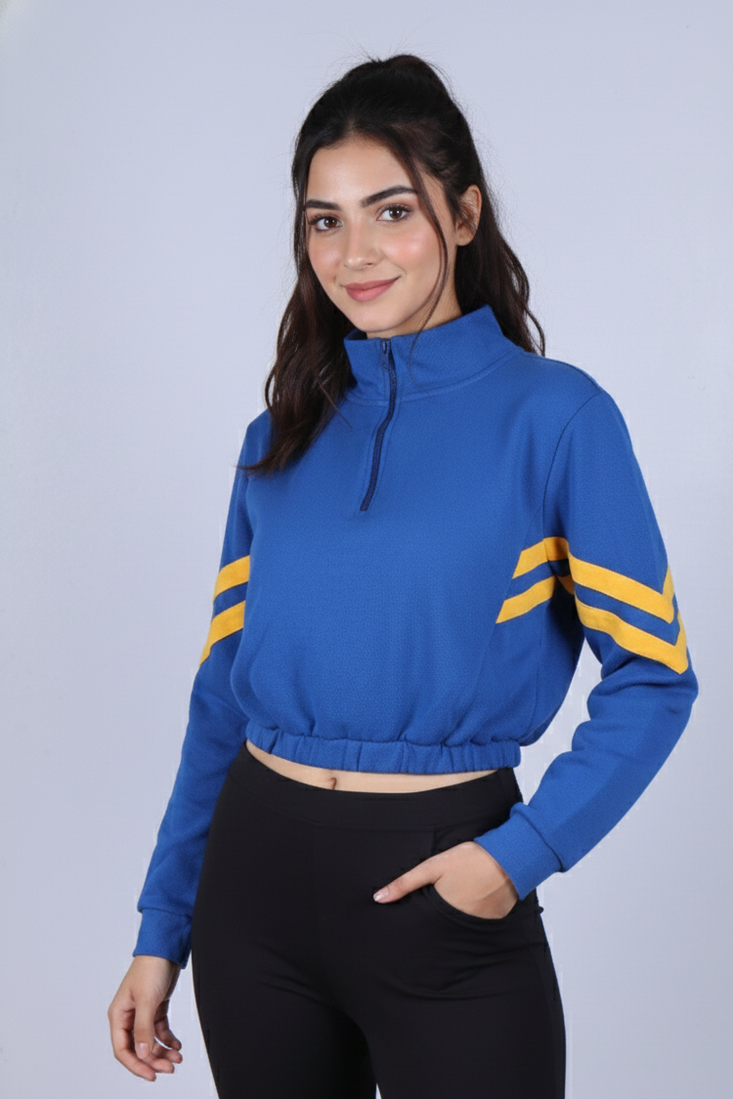 Sporty Chic: Cropped Quarter-Zip Sweatshirt