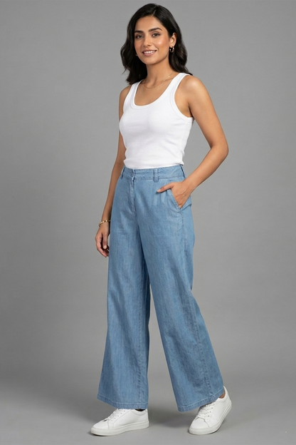 Chambray Wide-Leg Trousers