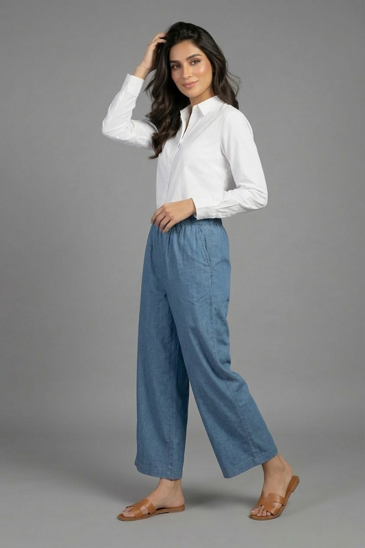 Soft Chambray Wide-Leg Trousers