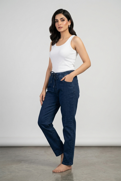Women’s High-Waist Drawstring Denim Joggers