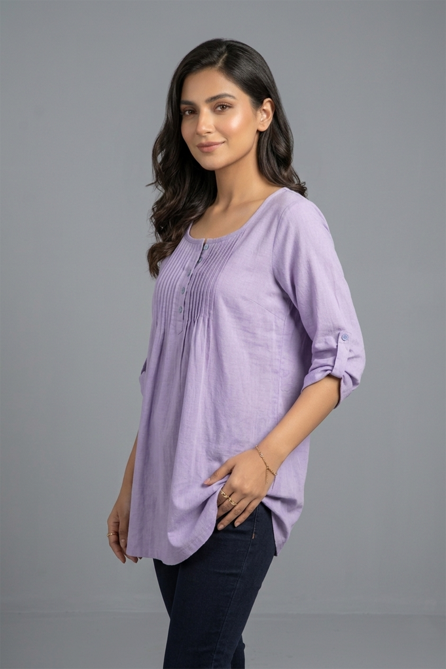 Lavender Pintuck Pleated Tunic Top