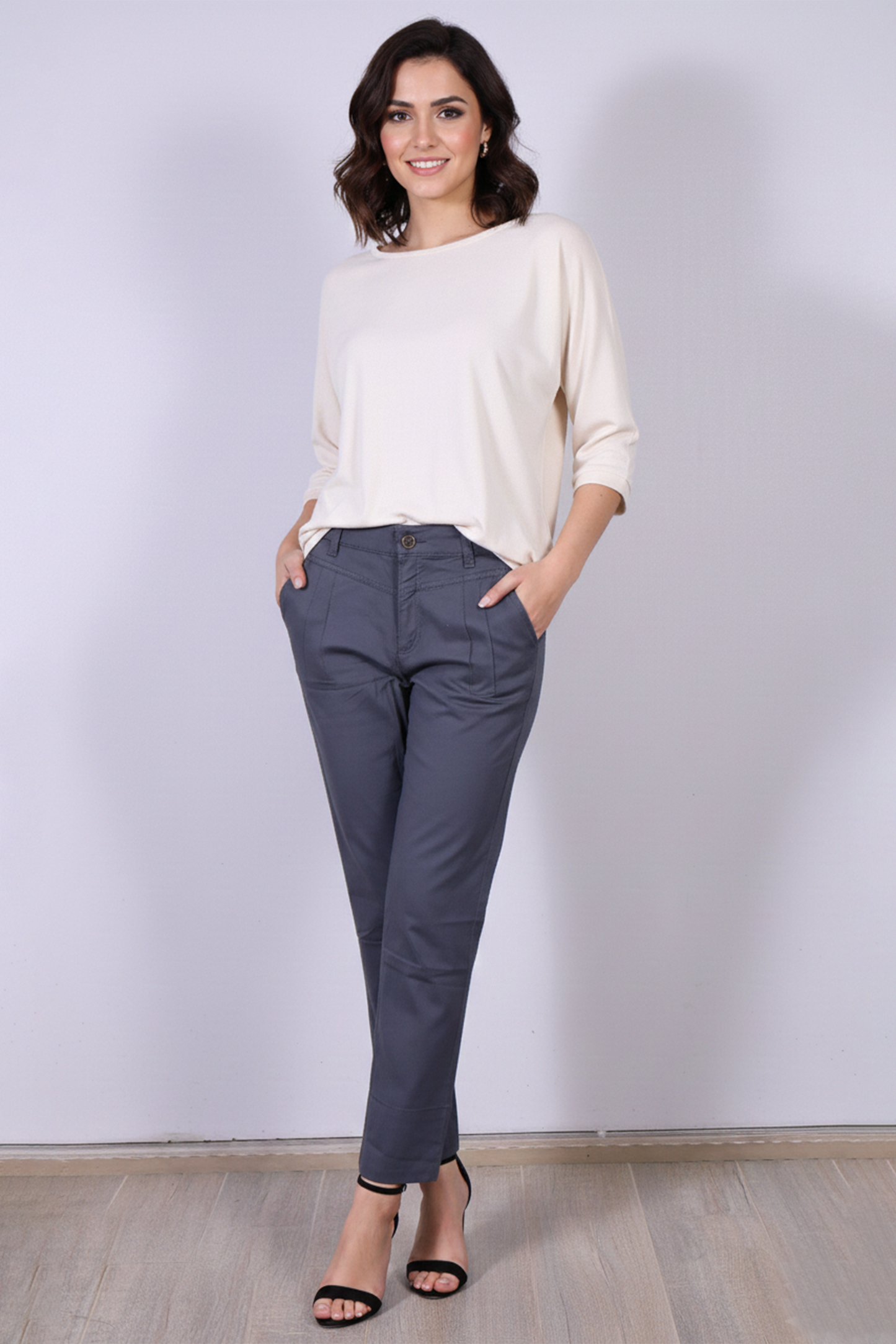 Premium Cotton Twill Ankle Pants – Steel Grey