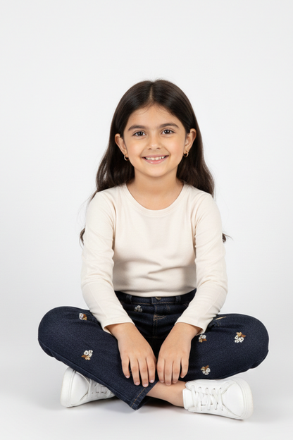 Girls' Premium Embroidered Indigo Denim Jeans