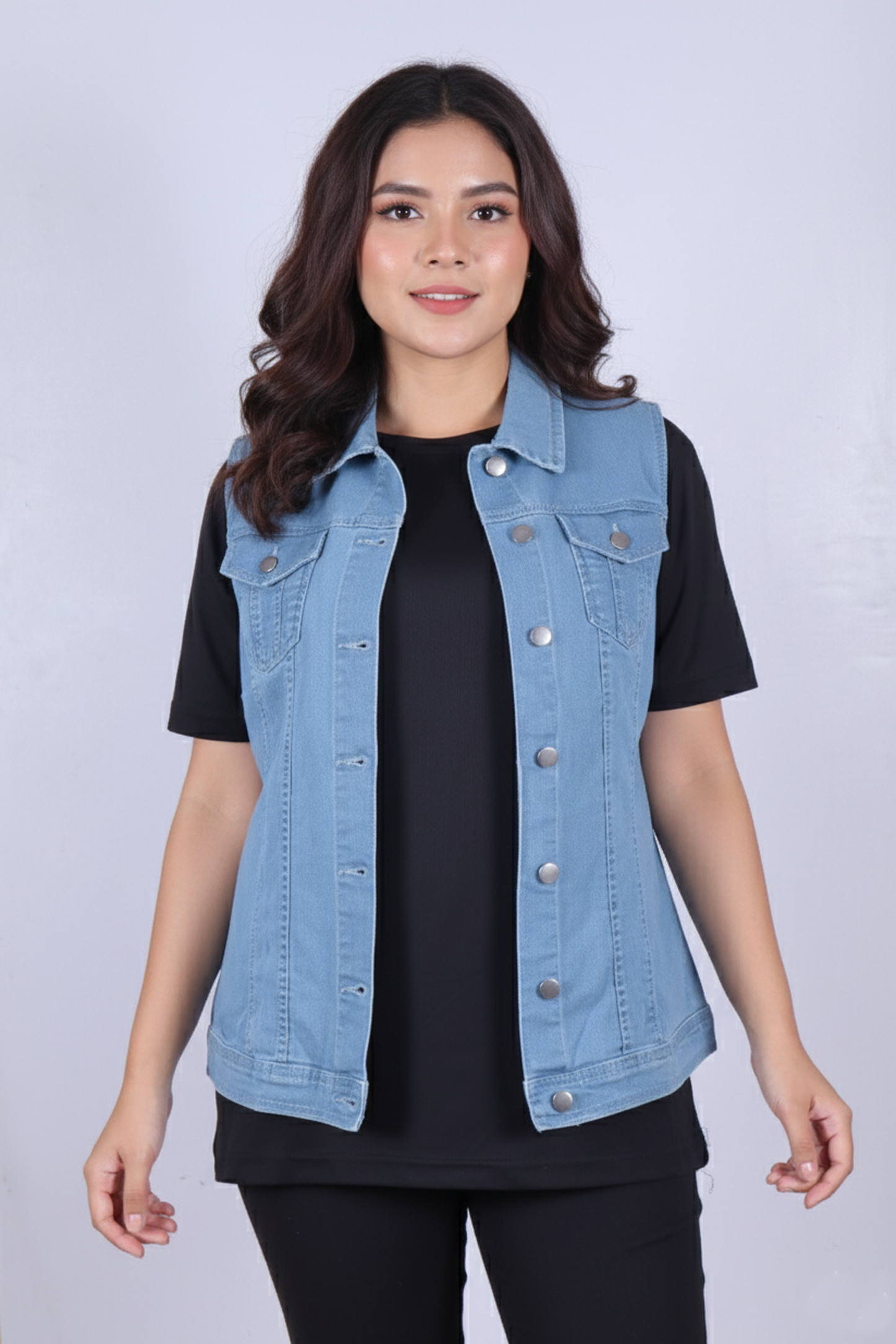 Stylish Light Wash Denim Vest for Women