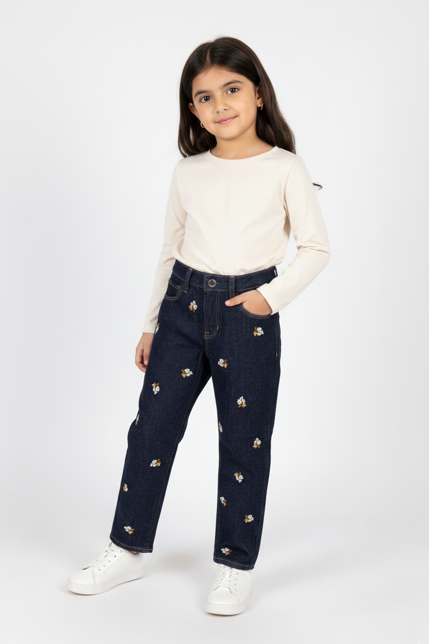 Girls' Premium Embroidered Indigo Denim Jeans