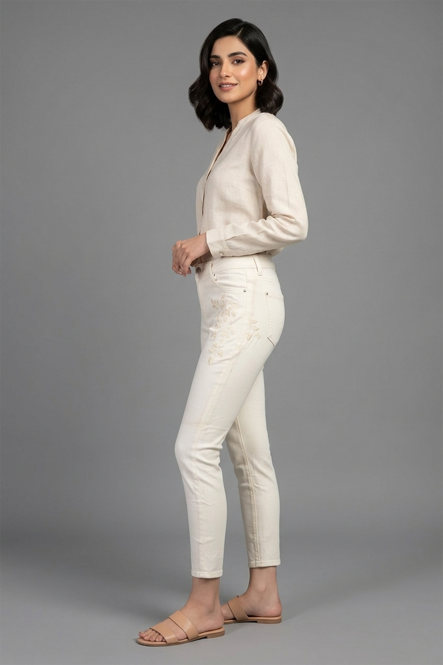 Botanical Bloom Skinny Jeans – Off-White