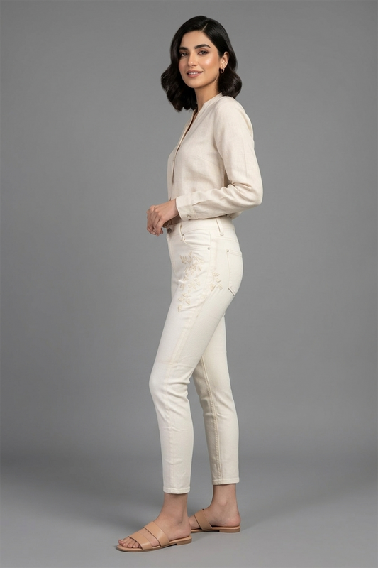 Botanical Bloom Skinny Jeans – Off-White