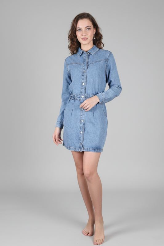 The Essential Drawstring Denim Shirt Dress