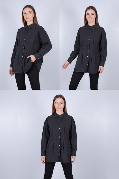 Premium Black Denim Tunic Shirt