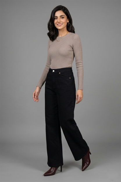 High-Rise Wide-Leg Black Denim Jeans