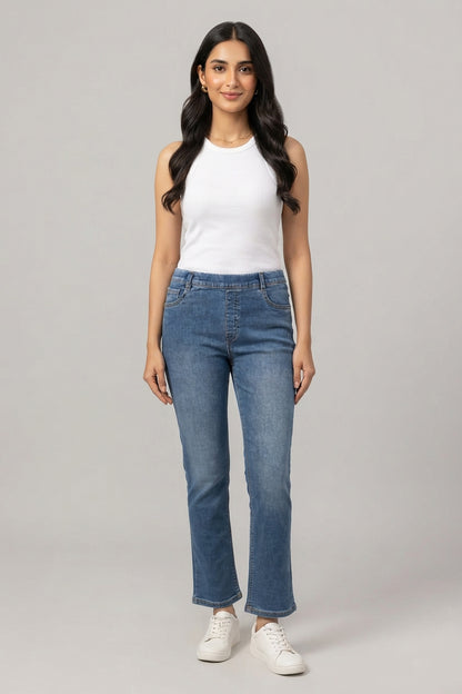 Classic Blue Elastic-Waist Women's Denim Pull-On jegging