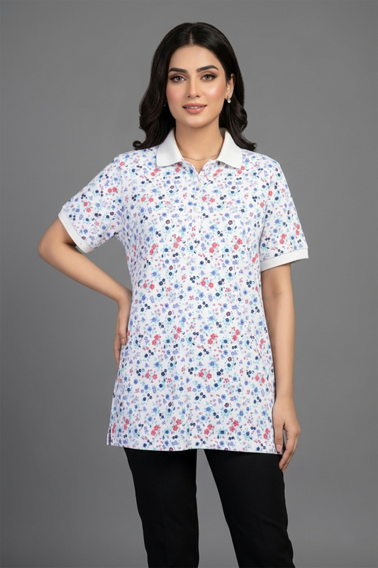 Floral Print Polo Tunic