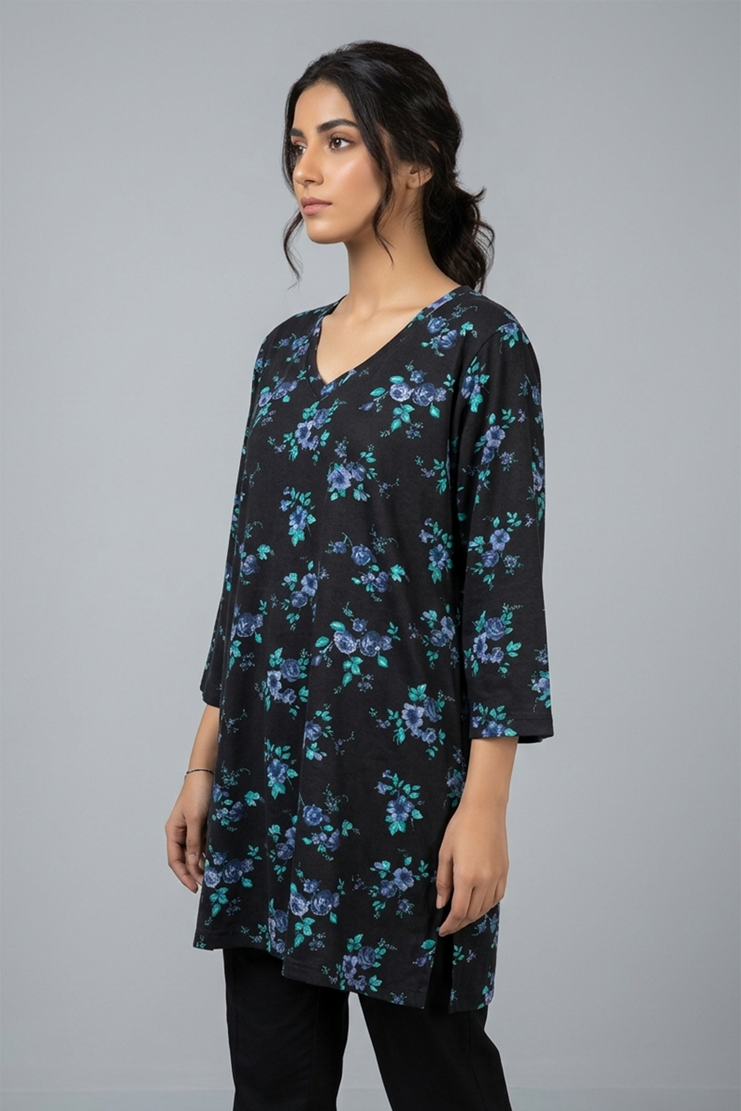 Midnight Floral V-Neck Jersey Tunic