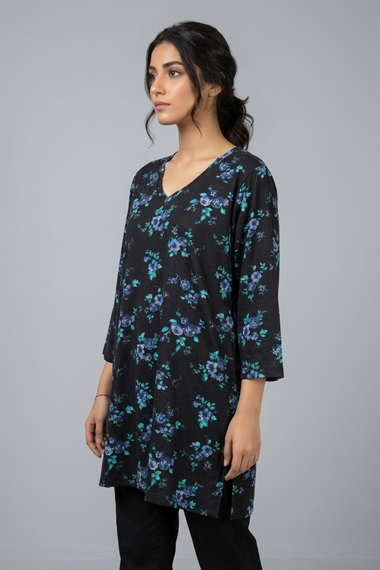 Midnight Floral V-Neck Jersey Tunic