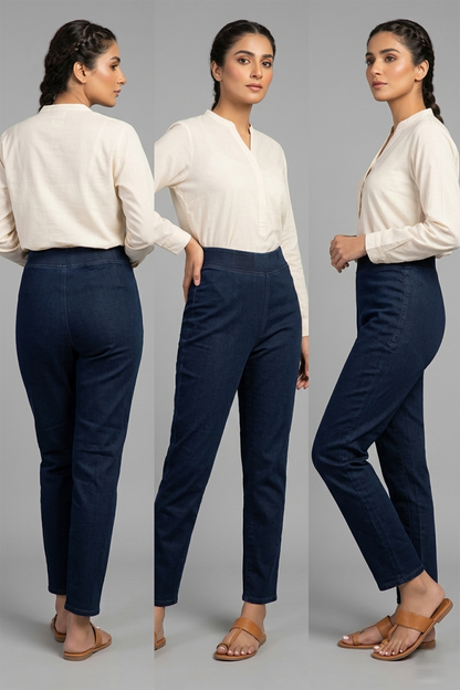 Premium High-Waist Deep Indigo Denim Jeggings