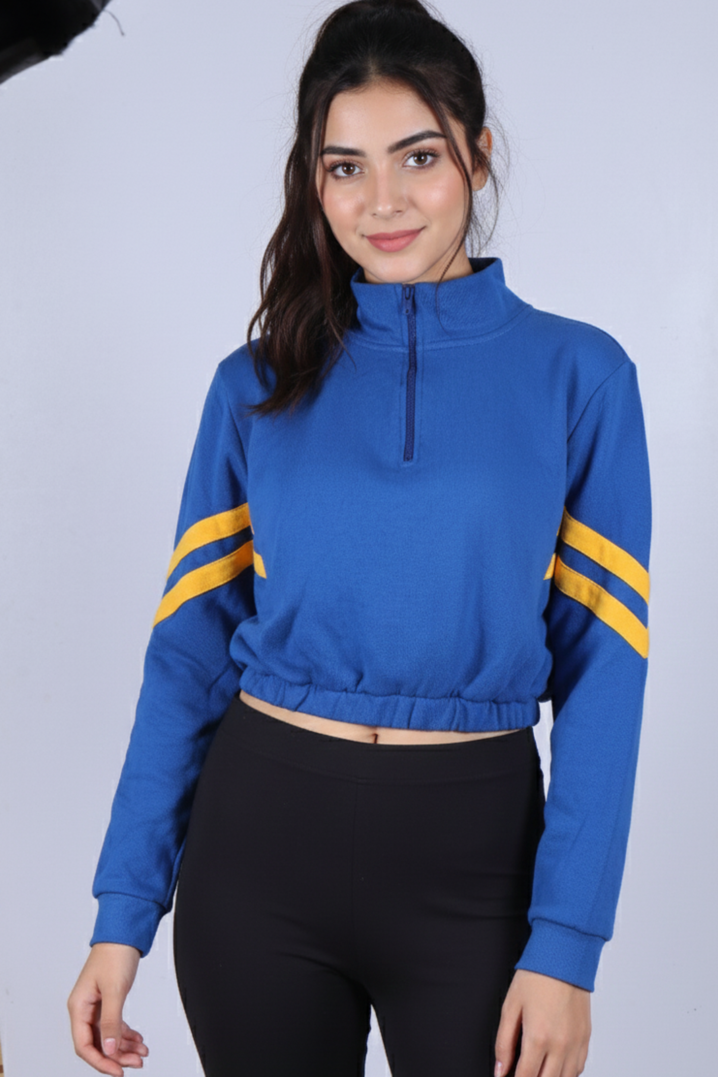 Sporty Chic: Cropped Quarter-Zip Sweatshirt