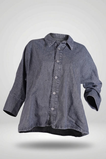 Women’s Korean-Style Oversized Charcoal Denim Shirt / Shacket