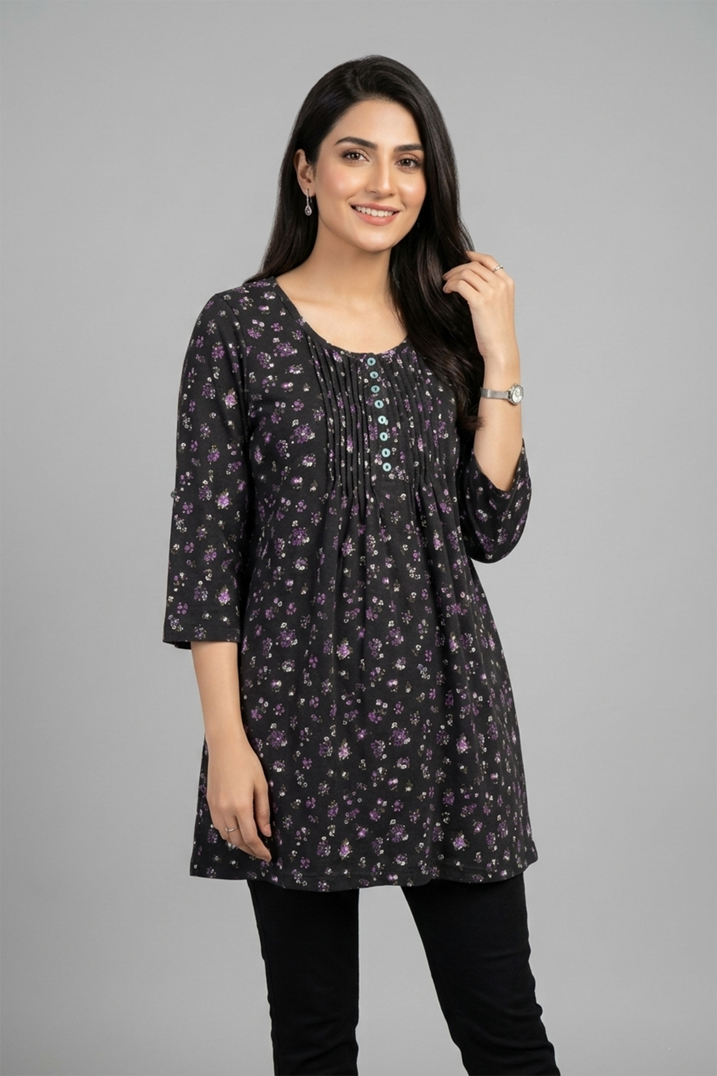 Floral Print Pintuck Tunic – Soft Single Jersey