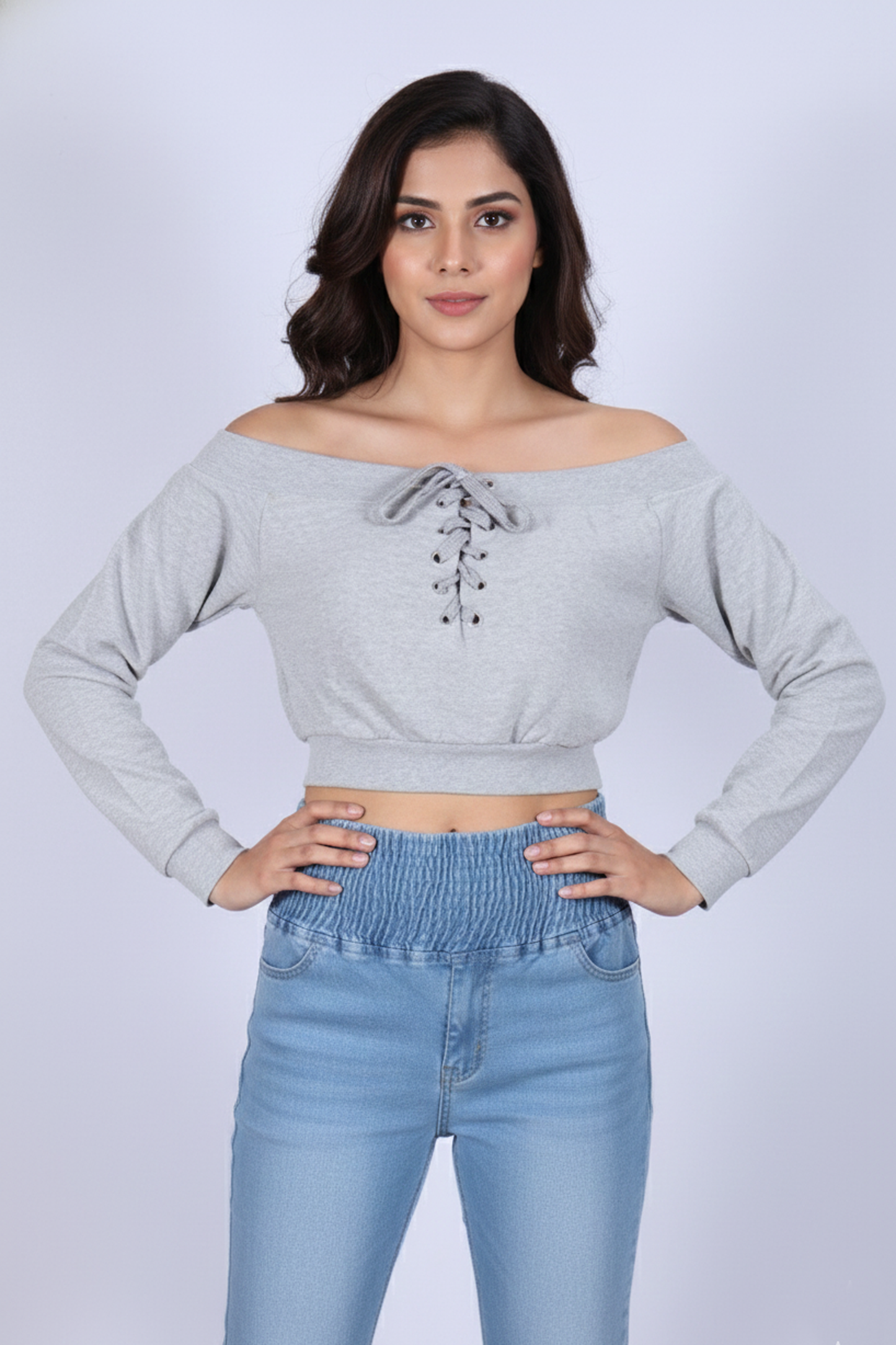PTL Charcoal Crop Off-Shoulder Sweatshirt
