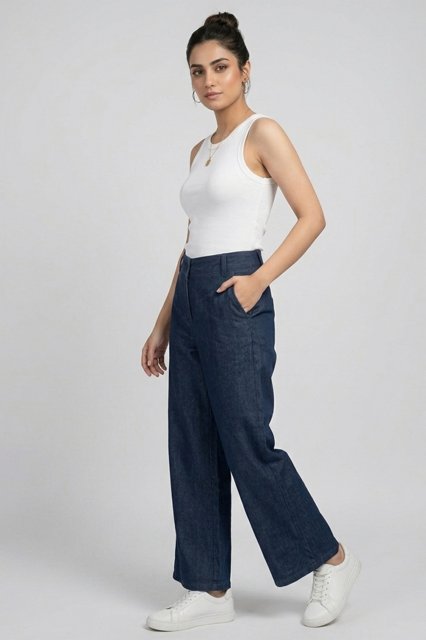Chambray Wide-Leg Trousers