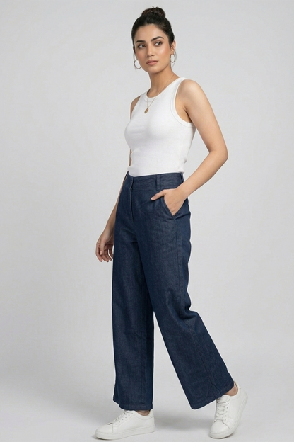Chambray Wide-Leg Trousers