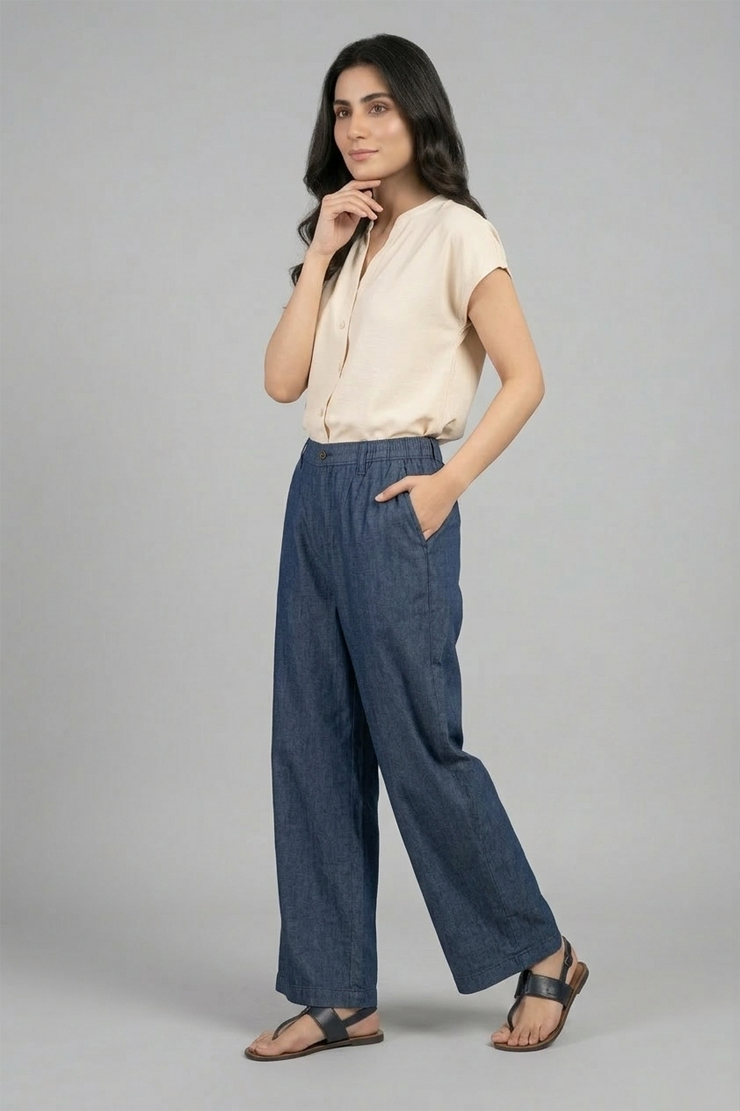 Wide-Leg Soft Denim Trousers