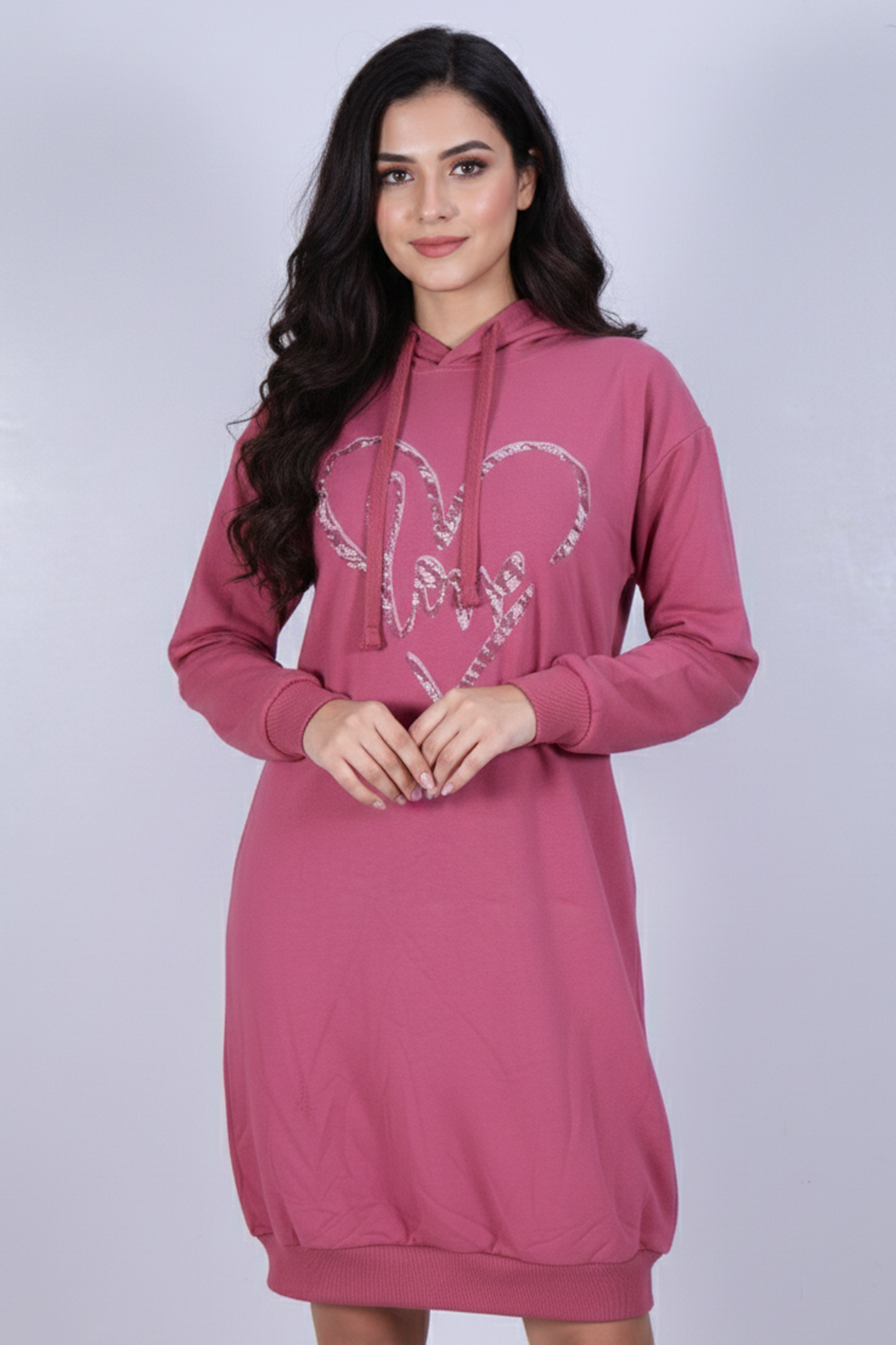 Women's Long Heart Graphic Hoodie Dress