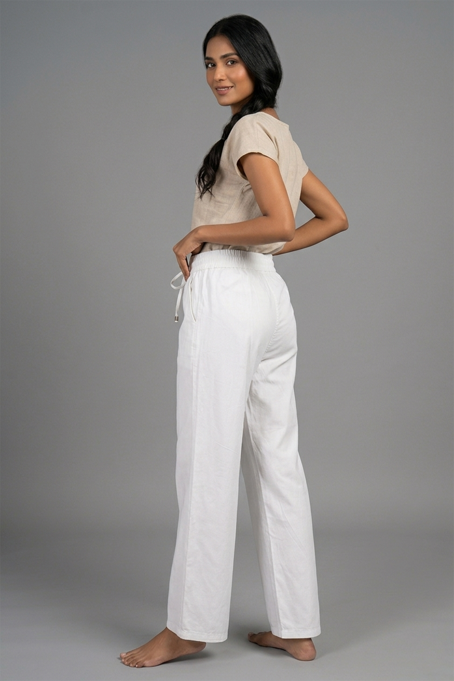 Women’s High-Waisted Cotton (Light denim)  Trousers