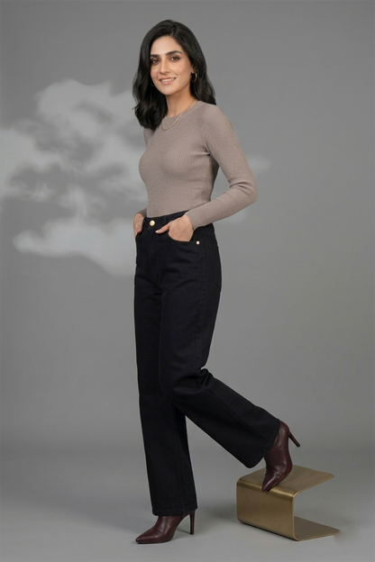 High-Rise Wide-Leg Black Denim Jeans