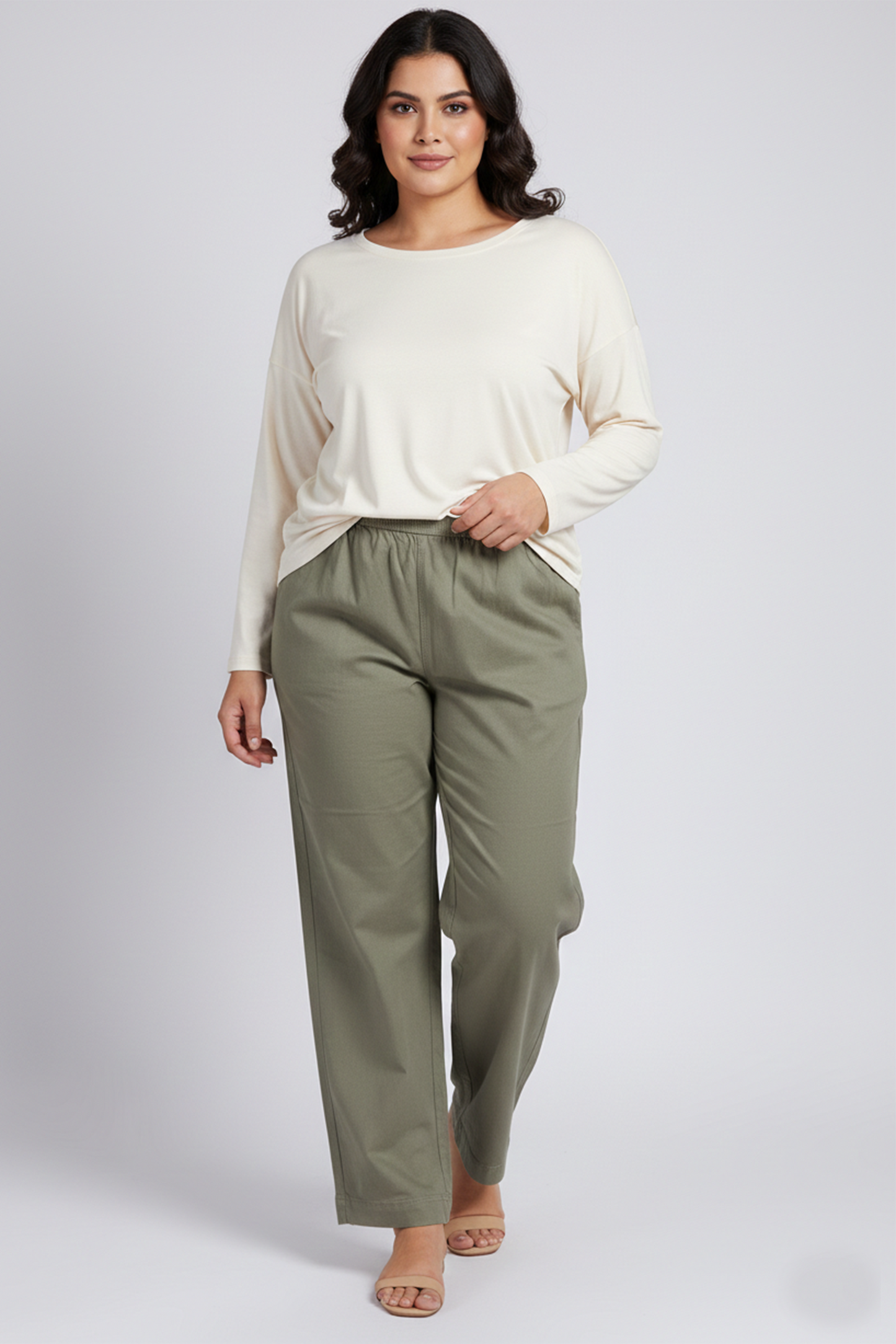 Olive Green Cotton Casual Trousers