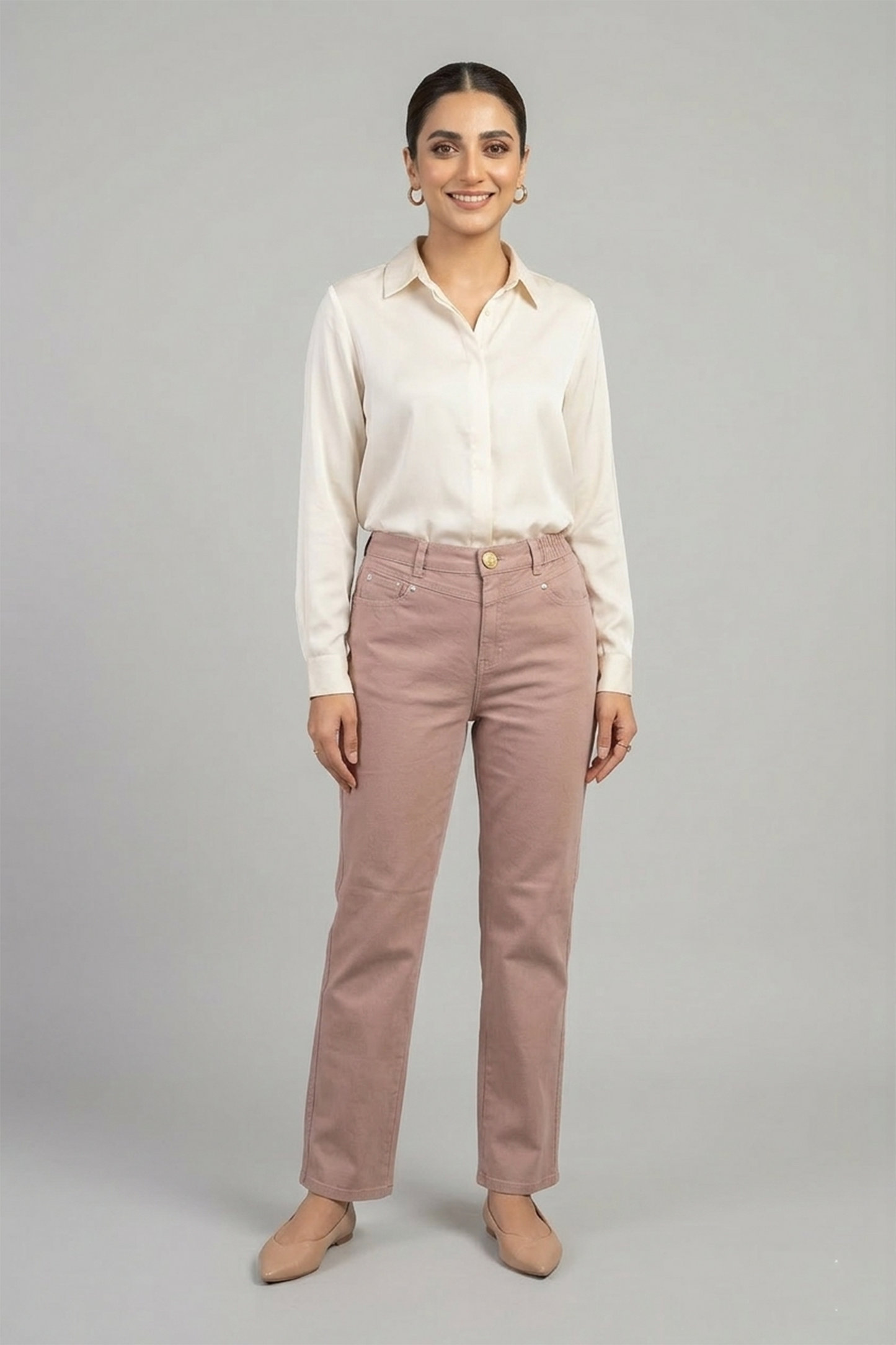 Women's Comfort-Fit Mauve Denim Trousers