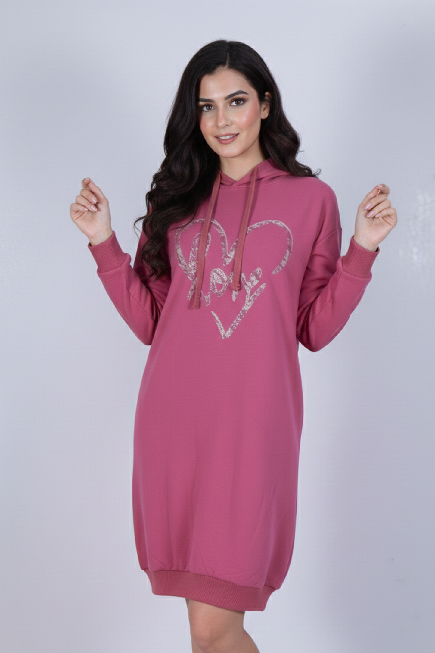 Women's Long Heart Graphic Hoodie Dress