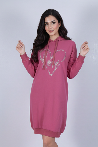 Women's Long Heart Graphic Hoodie Dress
