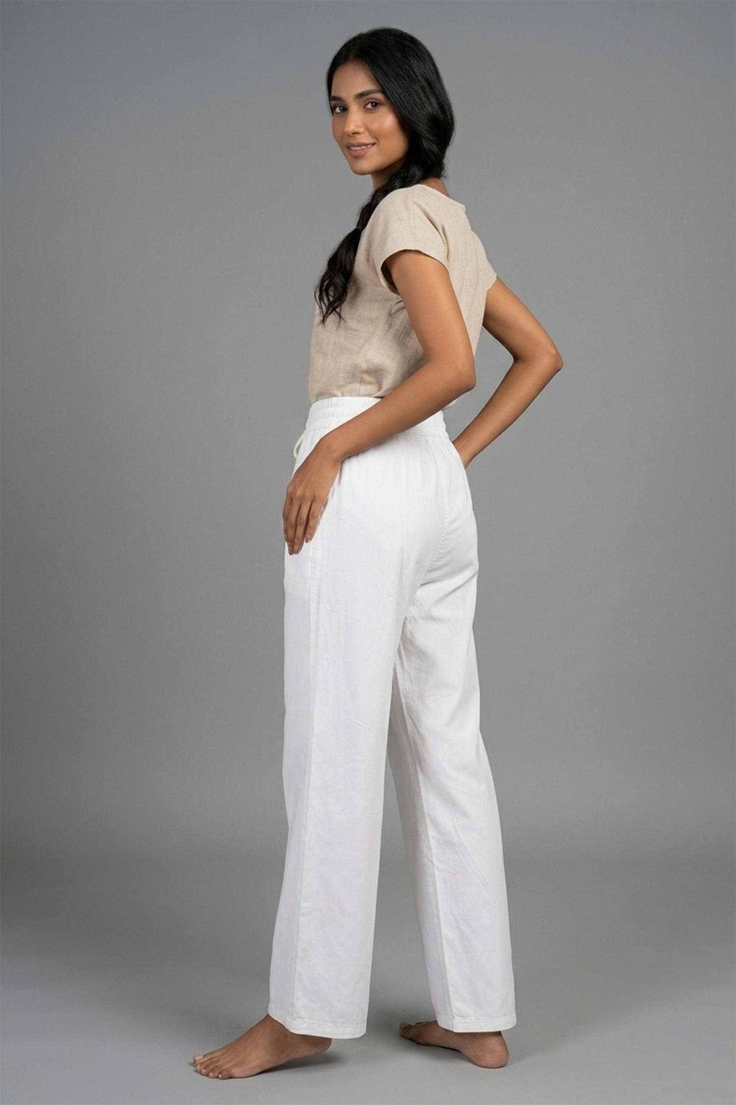 Women’s High-Waisted Cotton (Light denim)  Trousers