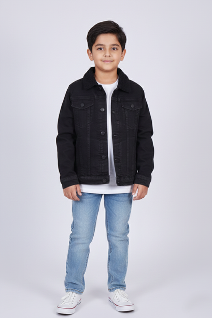 Next 82 Kids’ Premium Black Borg-Lined Denim Jacket